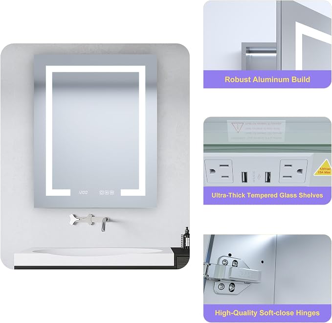 24" x 30" LED Lighted Medicine Cabinet - Image 4