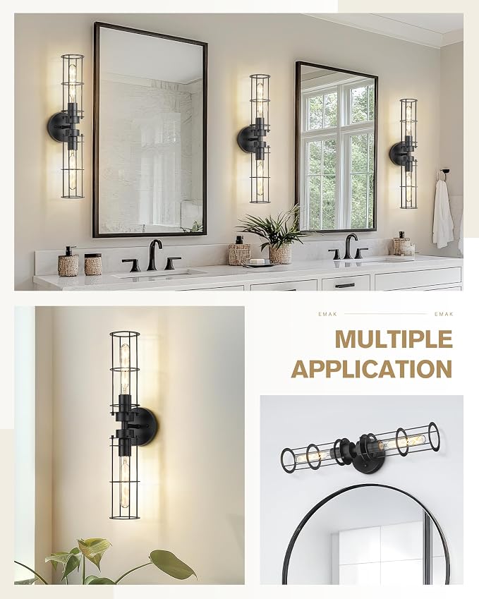Emak 22 Inch Black Bathroom Light Fixtures Over Mirror, Modern Industrial 2 - Image 5