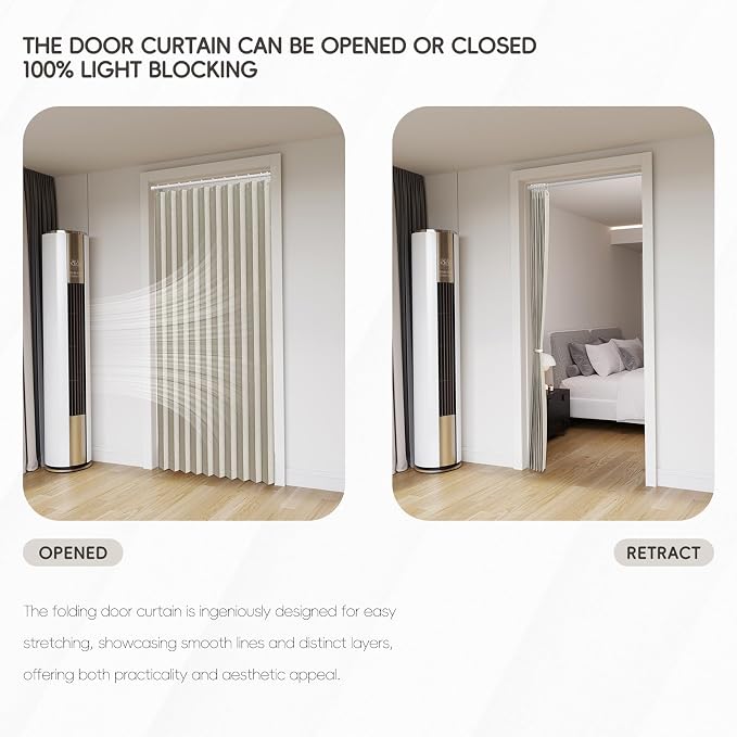 Accordian Door Curtain, 100% Blackout Folding Magnetic Doorway Curtains - Image 6