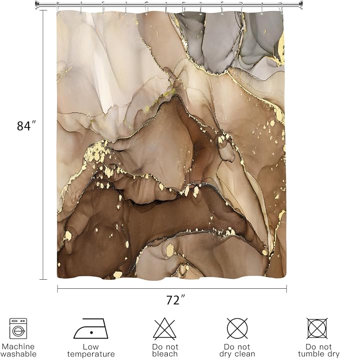 Extra Long Shower Curtain 72 x 84 Inch, Modern Luxury Art Decor Ink Texture - Image 6