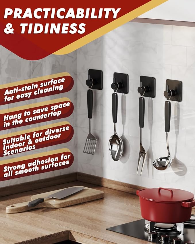 Auxmir Adhesive Hooks Heavy Duty 30lb Wall Hooks, 5 Pack Self Adhesive Damage - Image 7