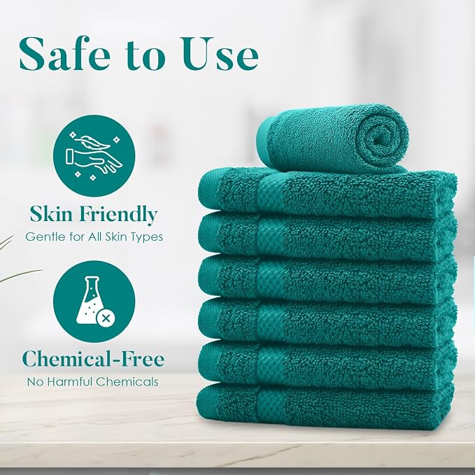 DAN RIVER 12-Pack Premium 100% Cotton Teal Face Towels – Reusable Face Towel Set - Image 8
