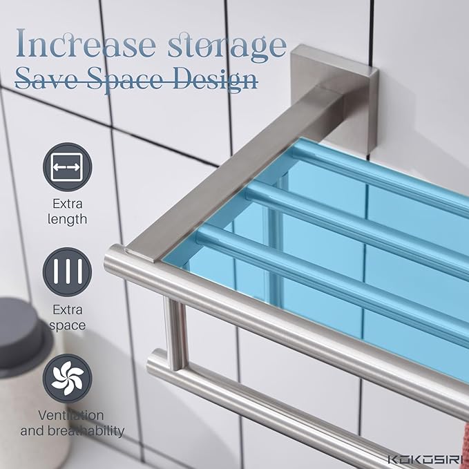 KOKOSIRI Towel Shelf with Double Towel Bars 32 Inches Bathroom Towel Rack Bath - Image 4