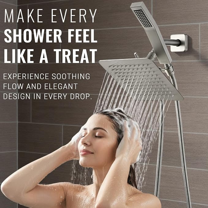 All Metal Shower Faucet Set, Dual Square Shower Head System - Image 6