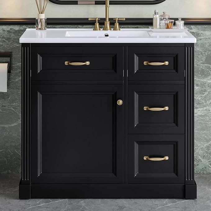 36 in Bathroom Vanity with Sink, Drawers and Flip-Out Drawers, Modern Solid - Image 4