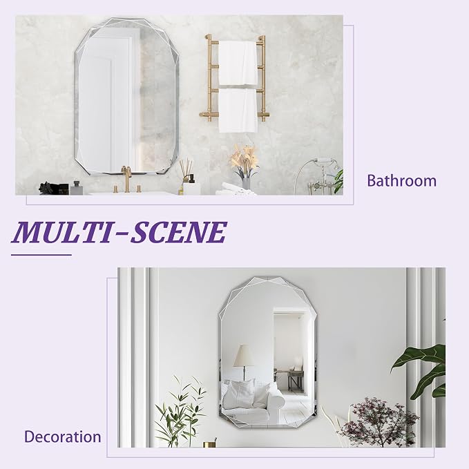Bathroom Mirror for Wall, Bathroom Vanity Mirror, Beveled Edge Frameless Wall - Image 7