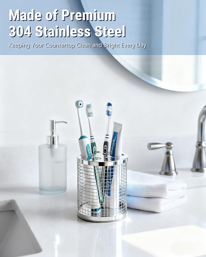 Toothbrush Holder Stand for Bathroom, 304 Stainless Steel Ventilated Organizer - Image 5