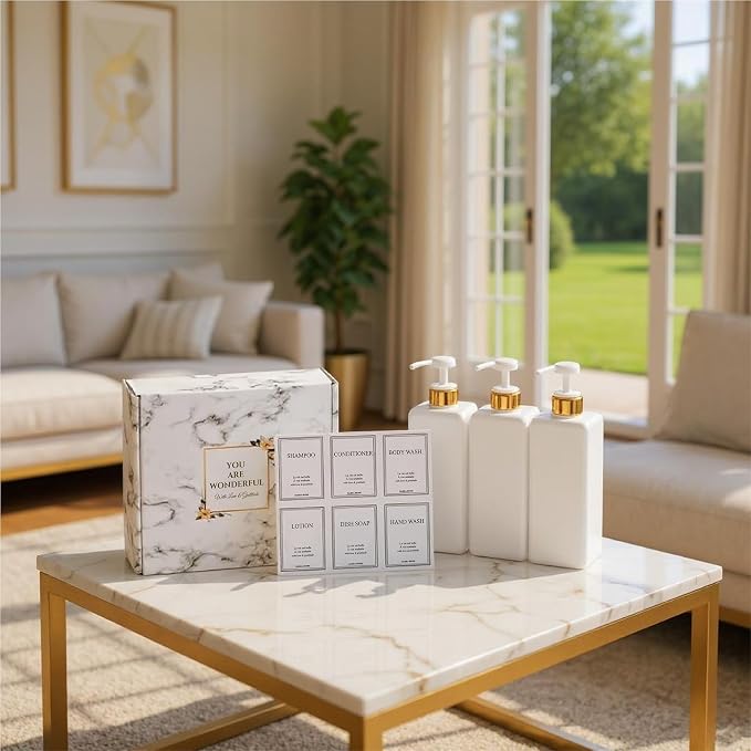 Modern Gold Design Shampoo and Conditioner Dispenser, Large 27oz Shower Soap - Image 7