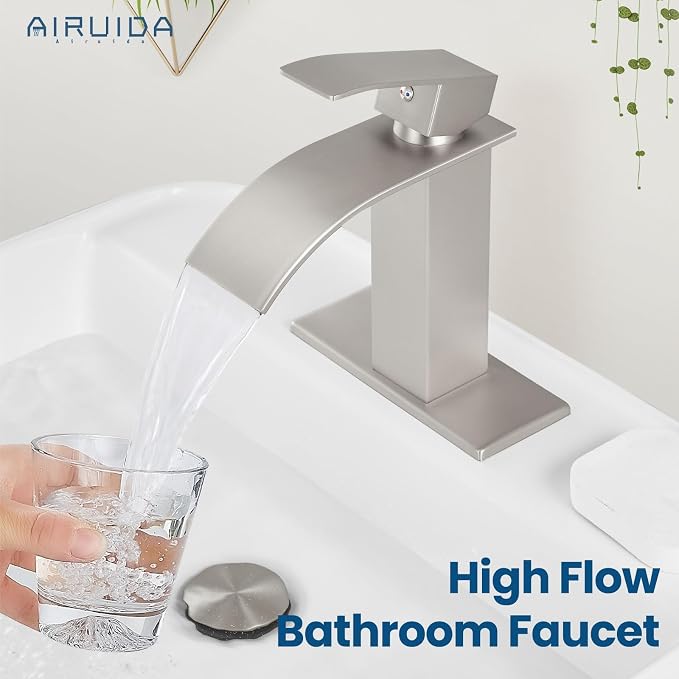 Airuida Waterfall Bathroom Faucet Brushed Nickel Single Handle Single Hole - Image 7