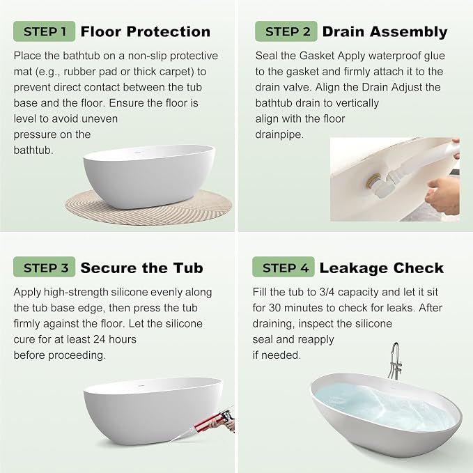 71" Premium Solid Surface Freestanding Bathtubs, Oval Stone Resin Tub - Image 9