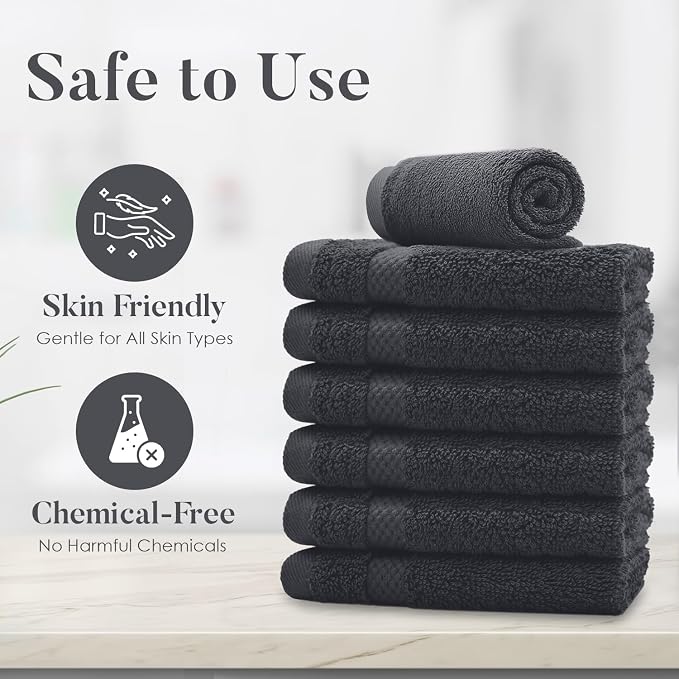 DAN RIVER 12-Pack Premium 100% Cotton Dark Gray Face Towels – Reusable Face - Image 8