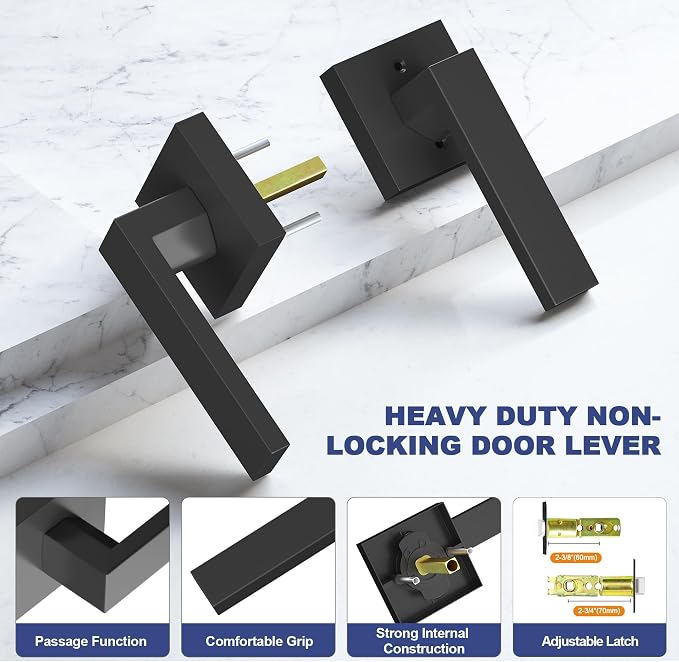Passage Door Lever, 6 Pack Matte Black Interior Door Handles - Image 6
