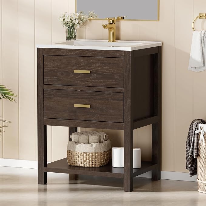 24 Inch Bathroom Vanity with Sink, Cabinet Sink Farmhouse Style with Drawers & - Image 2