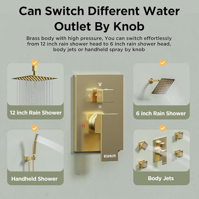 Shower Systems with 4 Body Spray Jets, STARBATH 4 Way 12+6" Rainfall Shower - Image 2