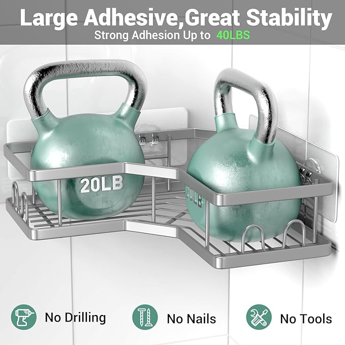 Corner Shower Caddy Bathroom Organizer: Adhesive Shower Rack Bathtub Shelves - Image 4