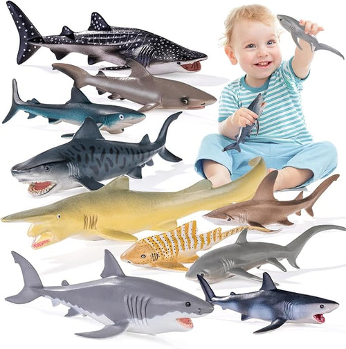 10PCS 5-8" Shark Toys for Toddlers, Large Sea Ocean Animals Bath Toys for Kids by THINKBAY