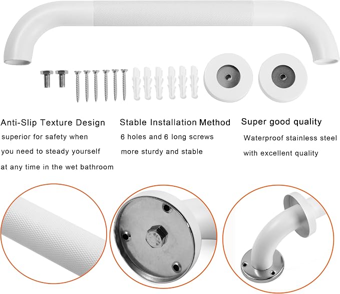 Shower Grab Bar, 2 Pack 32 Inch White Bathroom Grab Bar, 1.25" Diameter 304 - Image 4