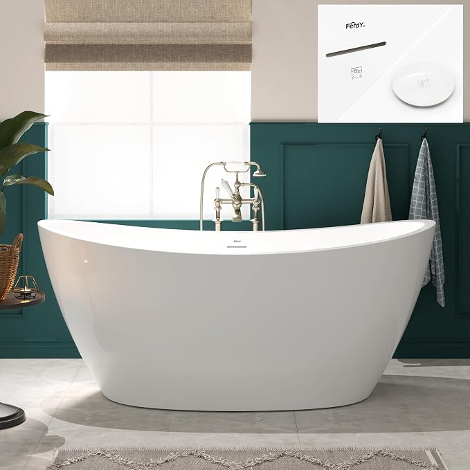 FerdY Naha 67" Freestanding Bathtub, Curve Edge Soaking Bathtub by FerdY