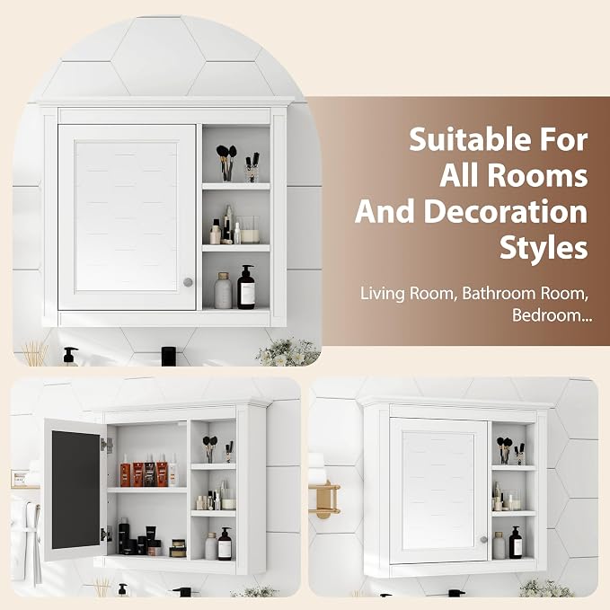 30'' x 28'' White Medicine Cabinet, Wall Mounted Bathroom Storage Cabinet - Image 5