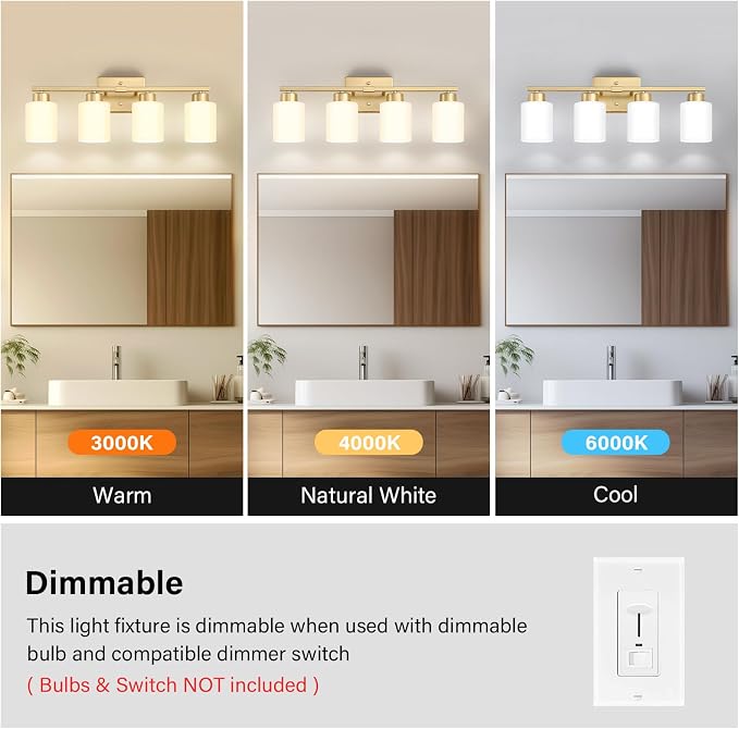 Gold Bathroom Light Fixtures, 4-Light Modern Vanity Light Over Mirror, Wall - Image 5