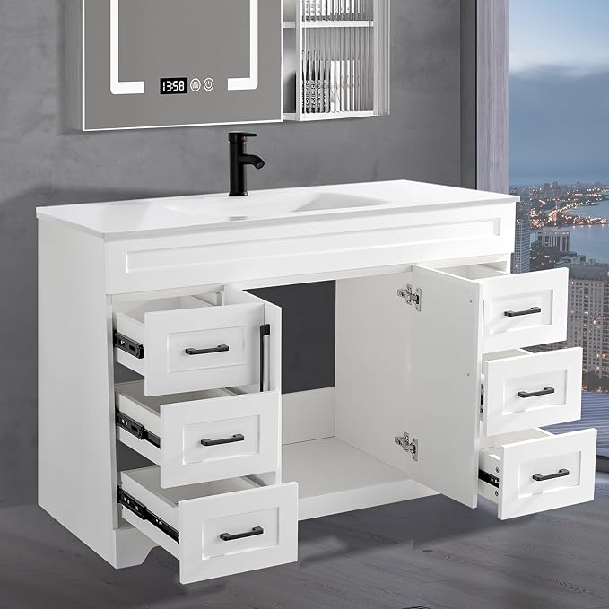 48" Bathroom Vanity with Sink, Undermount Resin Sink, Modern Bathroom Cabinet - Image 3