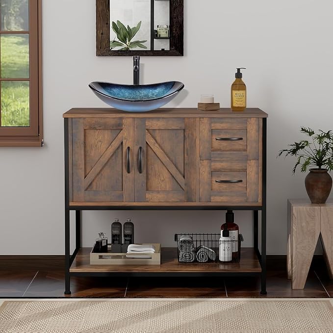YOURLITE Bathroom Vanity, Dark Brown Modern Wood Washroom Cabinet - Image 7