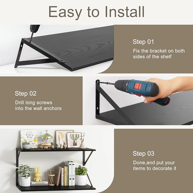 Fun Memories Black Floating Shelves 18 Inch Long, Rustic Floating Shelf - Image 7