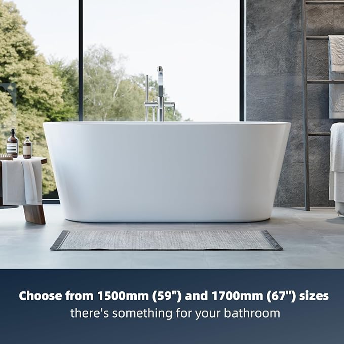 67" Acrylic Freestanding Bathtub, Modern White Soaking Tub - Image 3