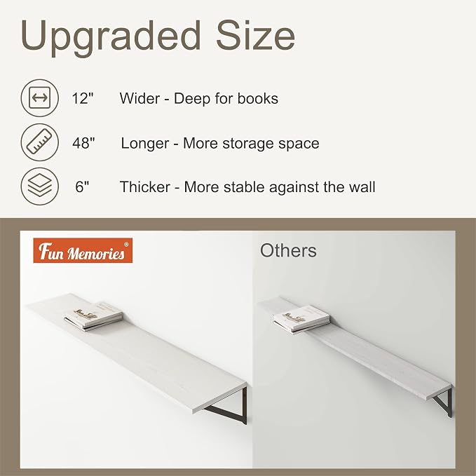 12 Inch Deep Floating Shelves, Deep Wall Shelves Bracket Set of 2, Large - Image 4