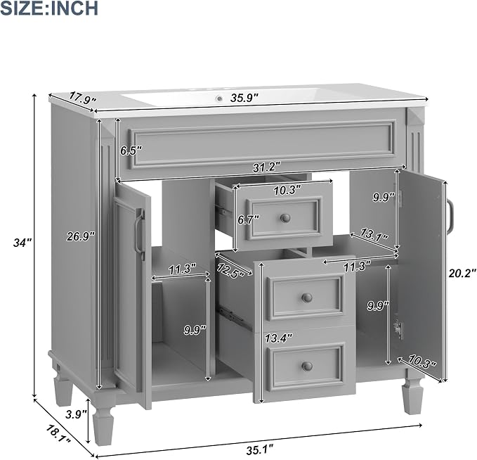 Merax 36” Bathroom Vanity with Sink, Freestanding Single Bathroom Sink Vanity - Image 2