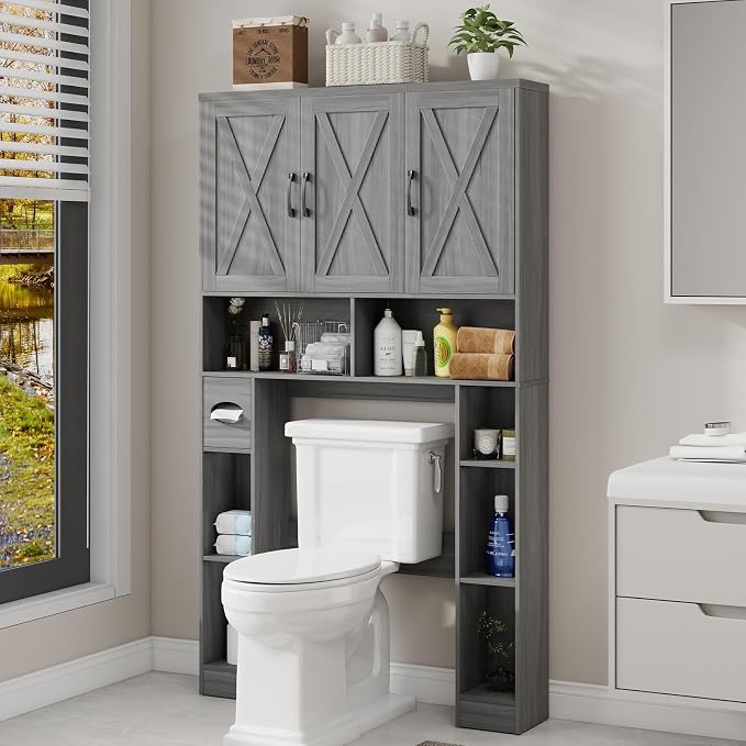 Over The Toilet Storage Cabinet, Farmhouse Toilet Cabinet Rack - Image 7