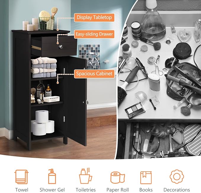 COSTWAY Bathroom Storage Cabinet, Single Door Floor Cabinet - Image 5