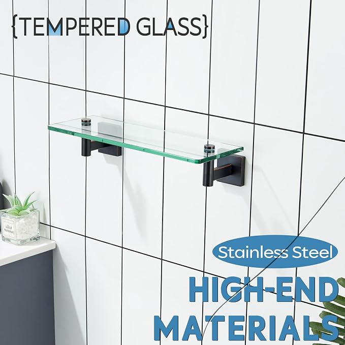 KOKOSIRI Wall Shelves Bathroom Hardware Glass Floating Shelf 12-Inch - Image 7