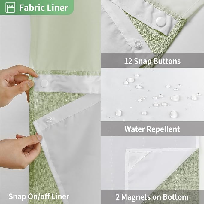 Sage Green Farmhouse No Hook Shower Curtain Set - Image 6