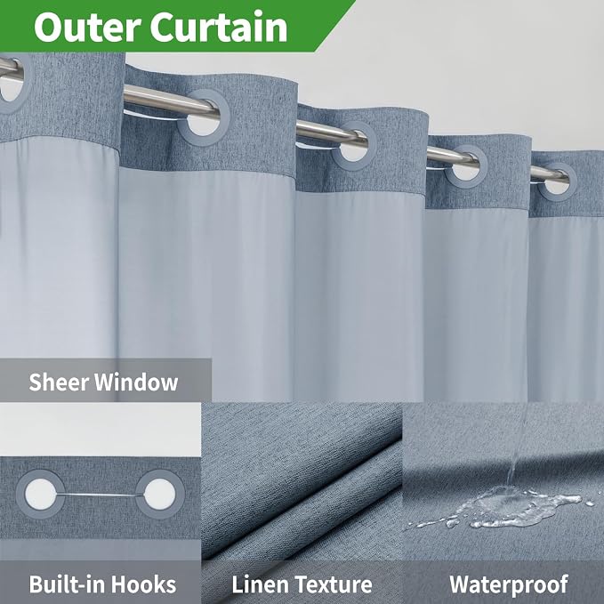 No Hooks Needed Linen Textured Shower Curtain - Image 3