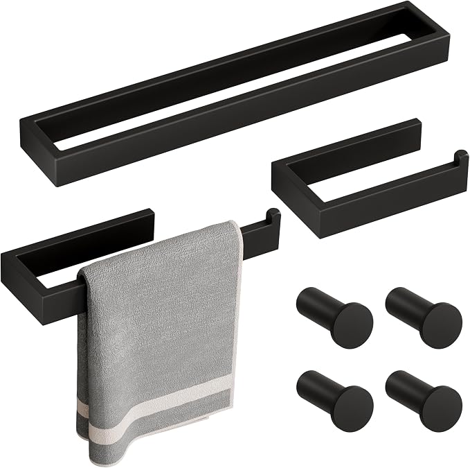 SAYAYO 7-Piece Bathroom Hardware Set Black, Includes 16 Inch Towel Bar by SAYAYO
