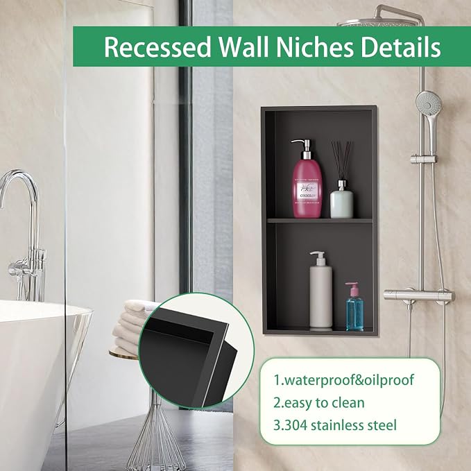 SaniteModar Shower Niche, Stainless Steel Shower Niche 12" X 24" No Tile Needed - Image 4