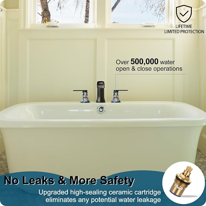 Solid Brass Waterfall Bathtub Faucets Set, 3 Hole Matte Black Tub Faucet 2 - Image 4