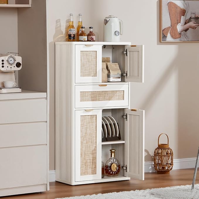 LEYAOYAO 48" Tall Storage Cabinet Set of 2, Rattan Bathroom Floor Cabinets - Image 5