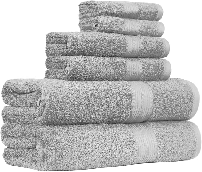Amazon Basics 6 Piece Oversized Fade resistant Towel set, 100% Cotton towels by AmazonBasics