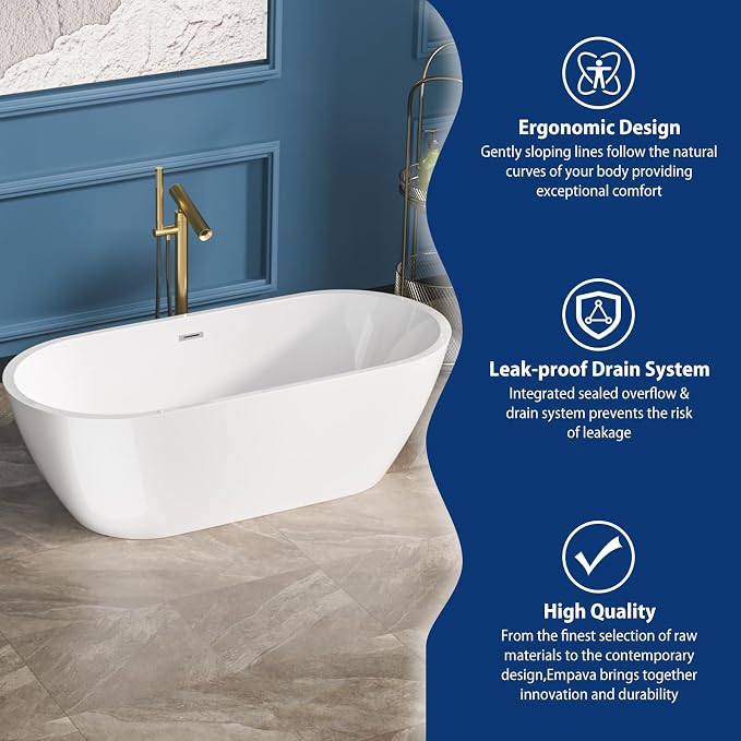 Sarlai 67 Inch Acrylic Freestanding Soaking Bathtub Contemporary Soaking White - Image 6