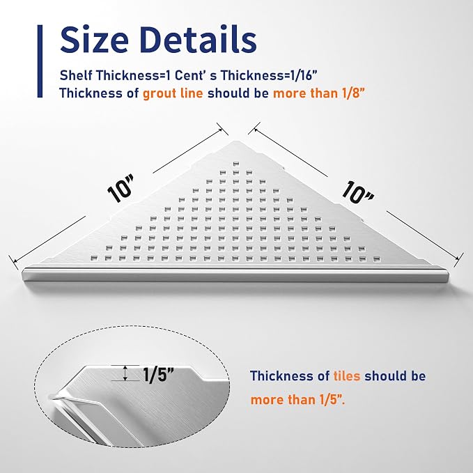 Corner Shower Shelf, 304 Stainless Steel 10" Brushed Recessed Shelf - Image 5