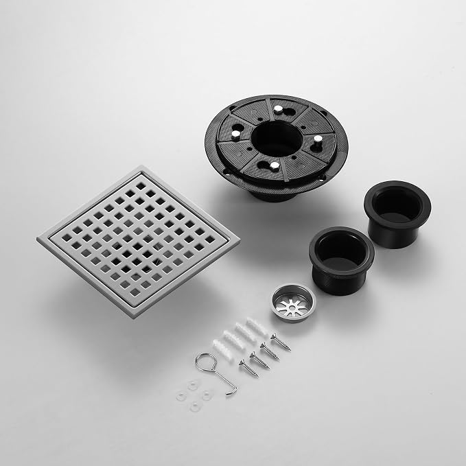 Shower Drain, Chrome 6 inch Square Shower Floor Drain - Image 4