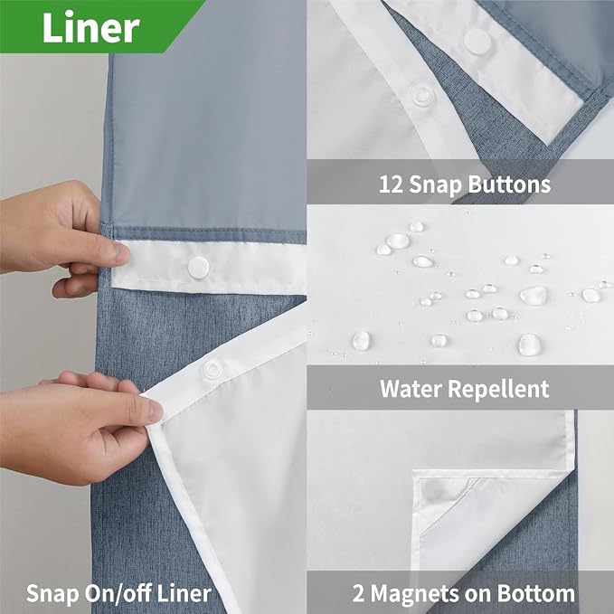 Long No Hooks Needed Linen Textured Shower Curtain - Image 5