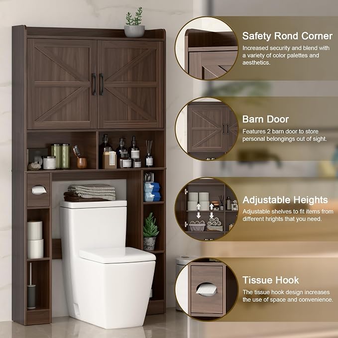 Over The Toilet Storage Cabinet, Farmhouse Toilet Cabinet Rack - Image 3