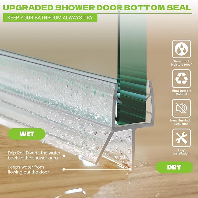 Shower Door Bottom Seal, for 1/4" Thick Framless Glass Door, to Stop Water - Image 7
