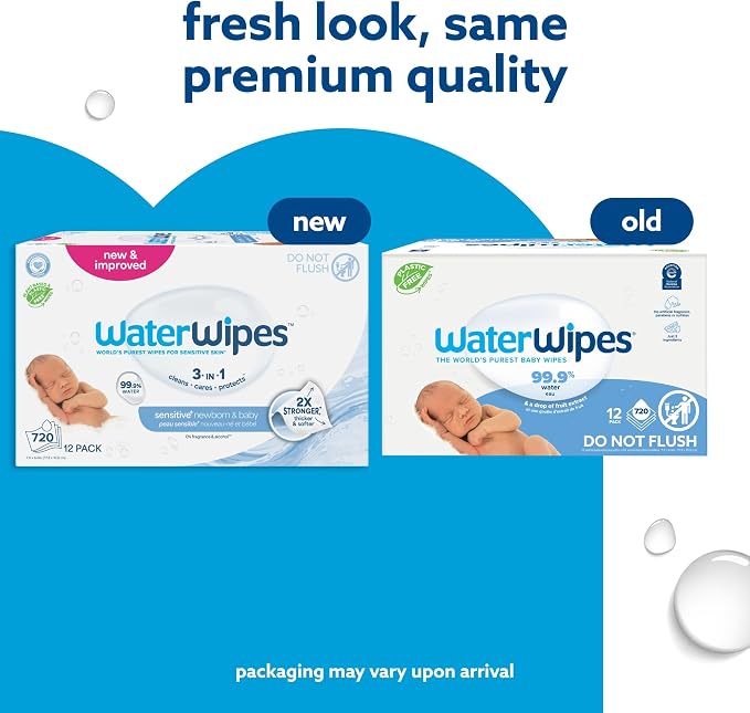 WaterWipes Sensitive+ Newborn & Baby Wipes, 3-In-1 Cleans, 99.9% Water - Image 3