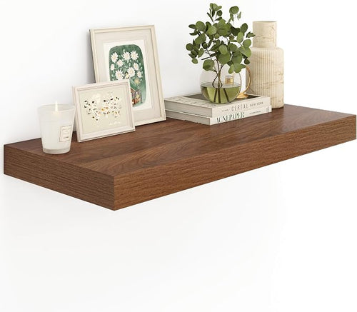 12" Deep Walnut Floating Shelves, Over Toilet Long Wall Mounted Modern by Heimlove