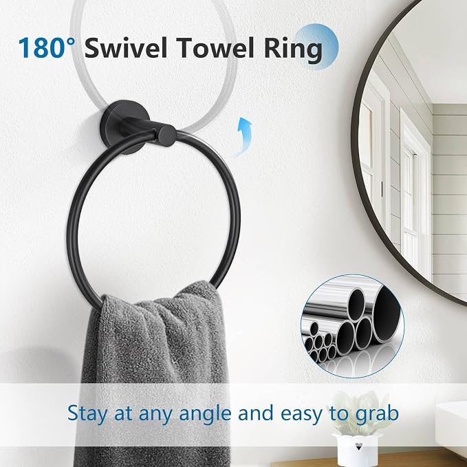 TNOMS 5 Pieces Towel Bar Set Matte Black Bathroom Hardware Accessories Set - Image 3
