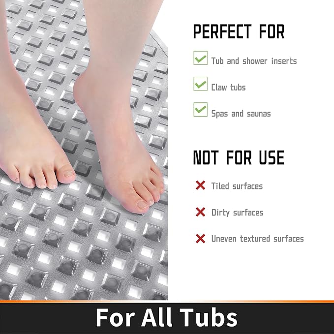 Yimobra Bathtub Mat Non Slip, Super Strong Suction Cups, 27.5"x15.5" Long - Image 4